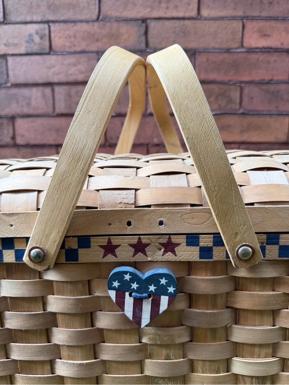 Vintage 90’s Patriotic Woven Picnic Basket America’s 250th Birthday Celebration